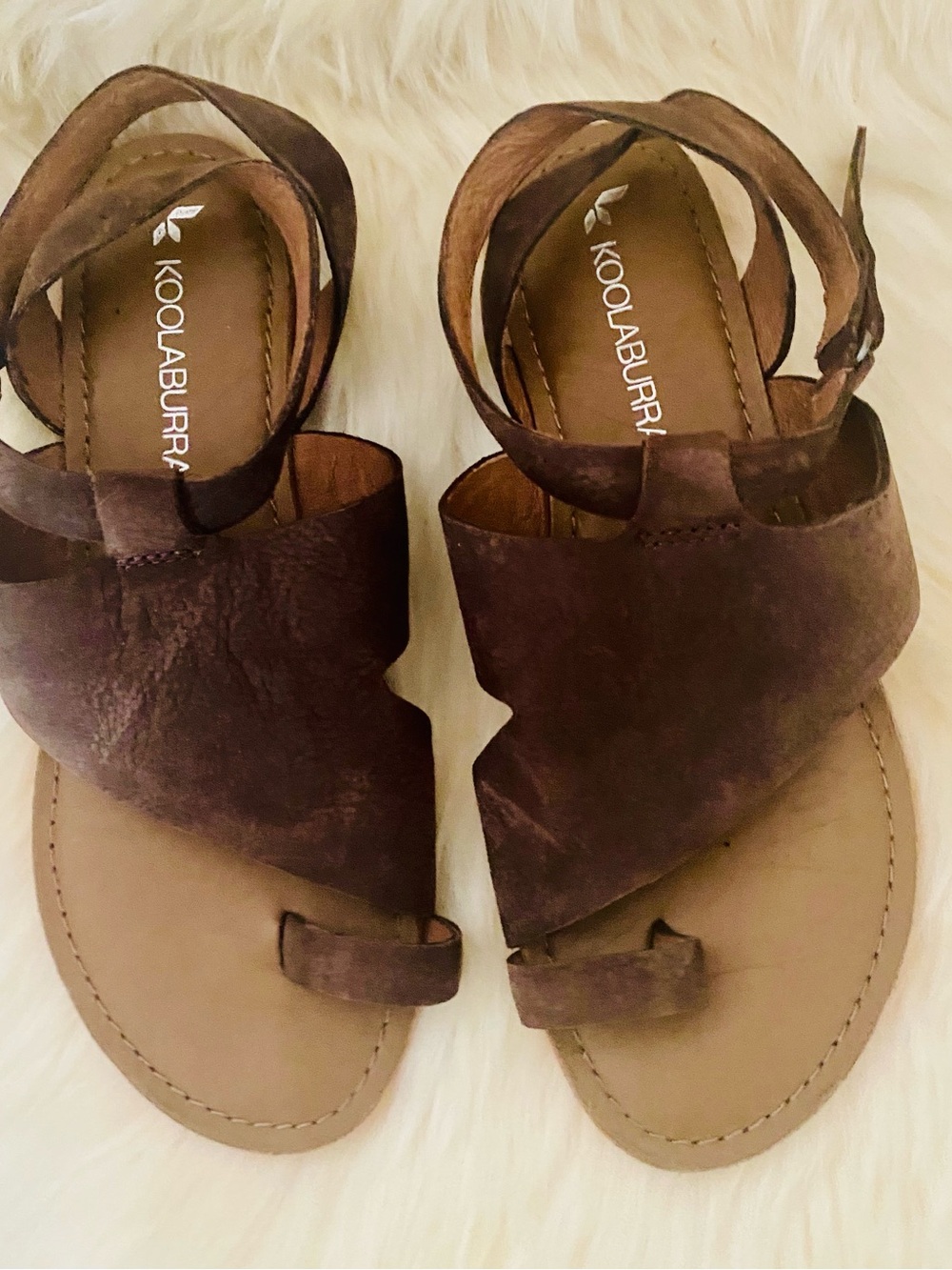 Koolaburra by UGG Women's Brown Suede & Leather Ankle Wrap Sandals